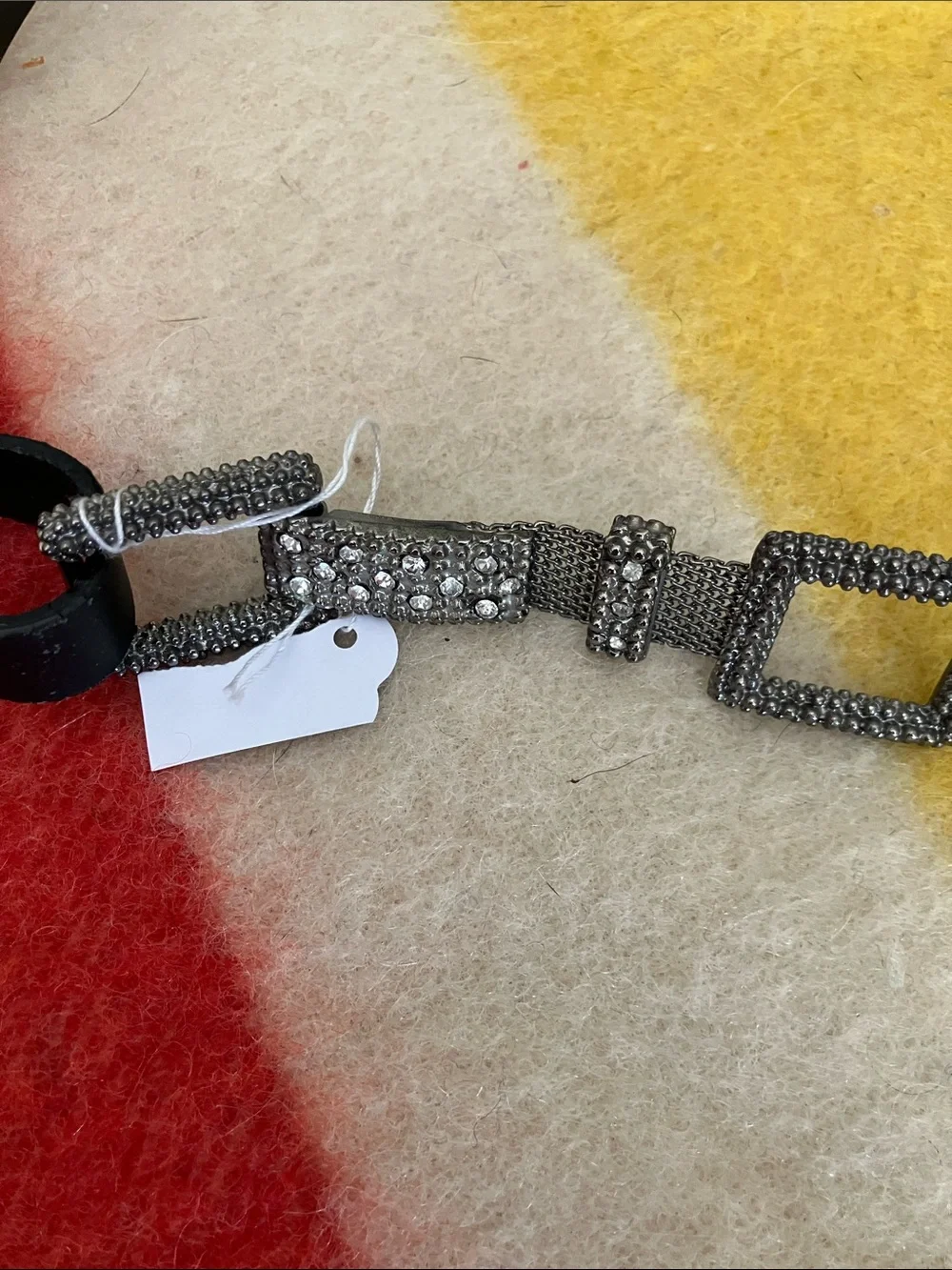 Black Leather Women's Belt with Rhinestone Square Hardware